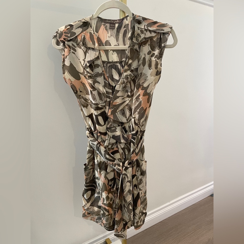 Charlie Jade Abstract Pattern Dress - Brown and Pink